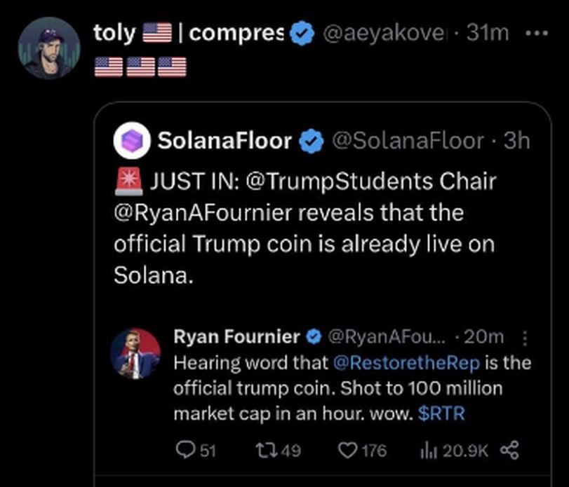A Trump-Themed Token Soars, Then Dives 95% After His Son Dashes Hope the Former President Backed It